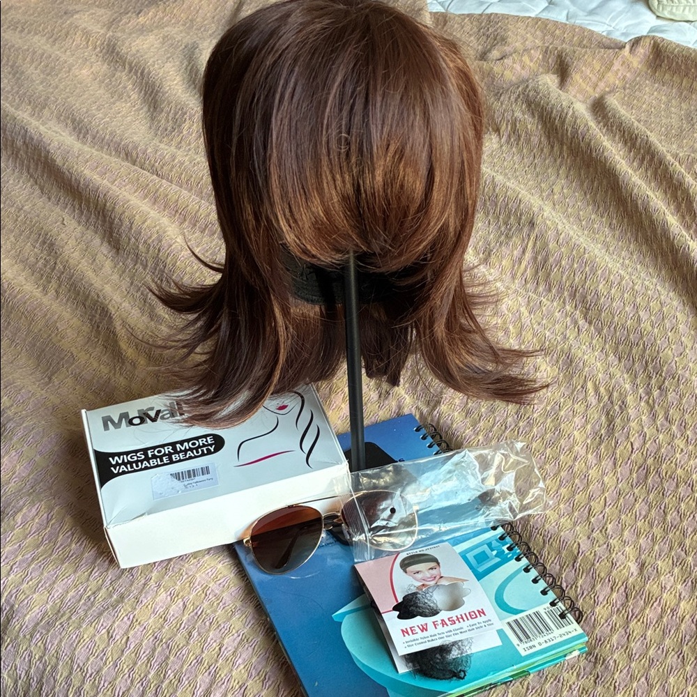Vintage Mullet Wig, glasses and hair net